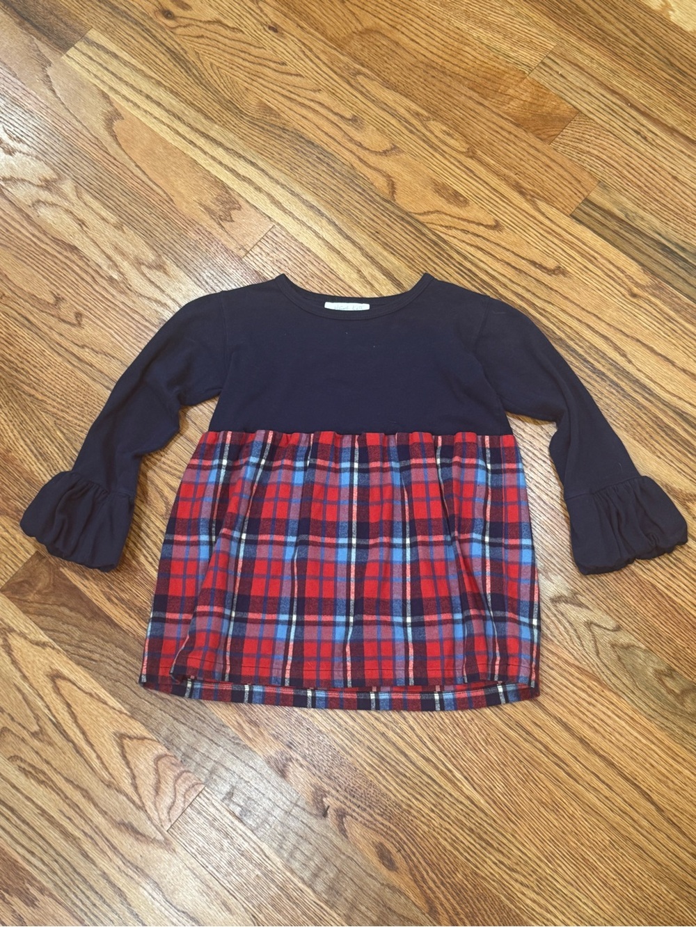 Hannah Kate Navy Top with Red Plaid Skirt Panel